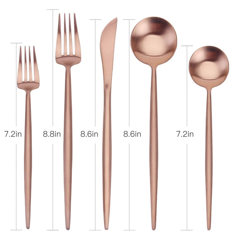 sharecook Matte Copper Silverware Set, SHARECOOK 20-Piece Stainless Steel Satin Finish Flatware Set Service for 4, Kitchen Utensil Set, Tableware Cutlery Set for Home and Restaurant - Image 2